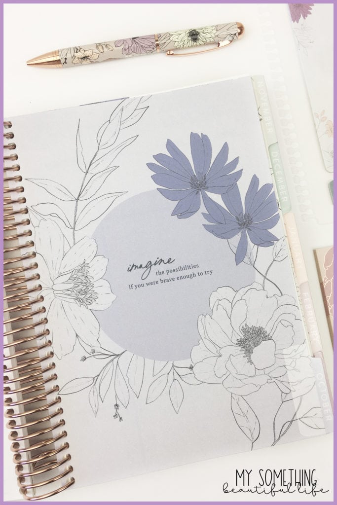 2022 Erin Condren LifePlanner interior monthly divider purple florals with quote
