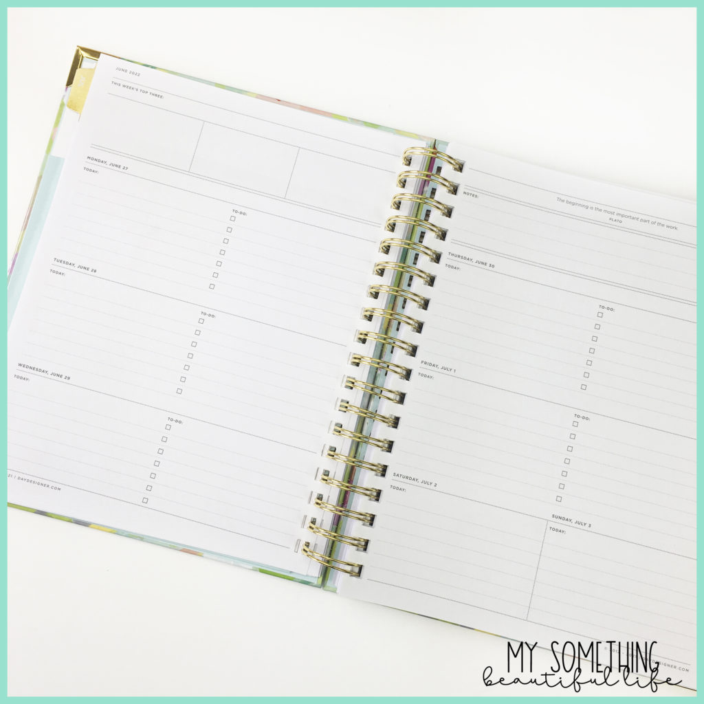 Weekly Page inside the Day Designer Planner